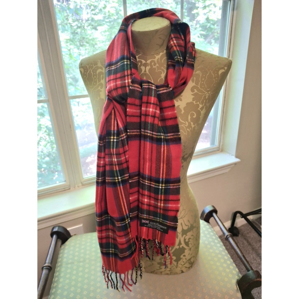 Red Plaid 100% Cashmere Scarf W/Fringe Unisex Fall Holiday Preppy CottageCore